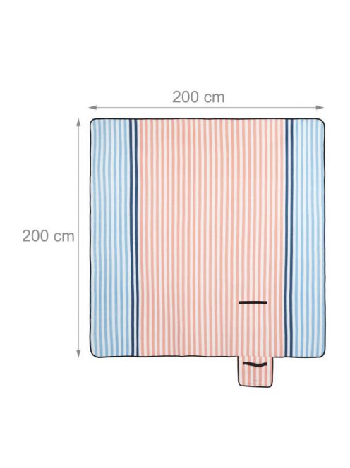 Piknik takaró 200x200 cm rózsaszín-fehér-kék csíkos 10035580
