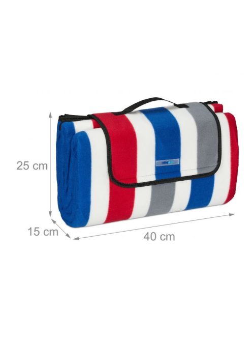 Piknik takaró 200x200 cm piros-kék-szürke-fehér csíkos 10035582