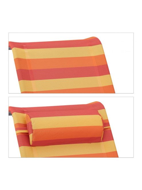 Összecsukható napozószék kempingszék fejpárnával sárga-piros-narancssárga csíkos 10035902