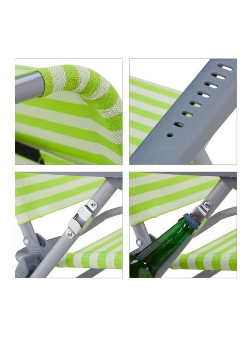 Összecsukható napozószék kempingszék fejpárnával zöld-fehér csíkos 10035905