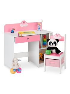   Mini íróasztal tárolórekeszekkel és szék lányoknak fehér-rózsaszín 10037781