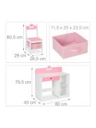Mini íróasztal tárolórekeszekkel és szék lányoknak fehér-rózsaszín 10037781