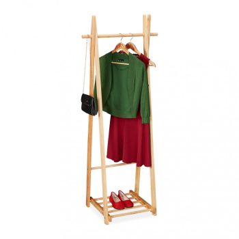 Fenyőfa ruhaállvány rácsos polccal 153x62x45 cm 10037929
