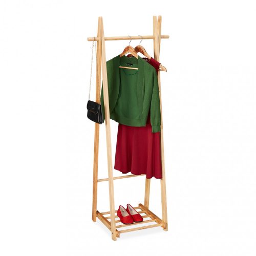 Fenyőfa ruhaállvány rácsos polccal 153x62x45 cm 10037929