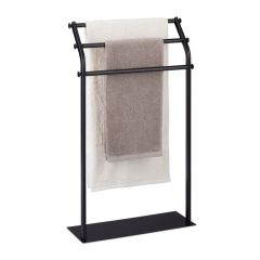   Modern szabadon álló 3 karú acél törölközőtartó fekete 86x51x19 cm 10038721