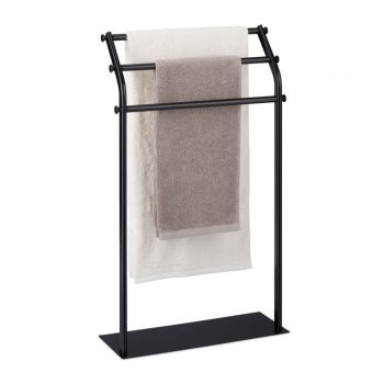   Modern szabadon álló 3 karú acél törölközőtartó fekete 86x51x19 cm 10038721