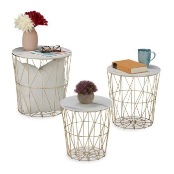   Modern rácsos mintázatú asztal márvány megjelenésű asztallappal 3 db-os szett 10039093_49