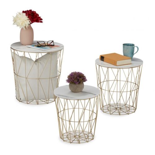 Modern rácsos mintázatú asztal márvány megjelenésű asztallappal 3 db-os szett 10039093_49