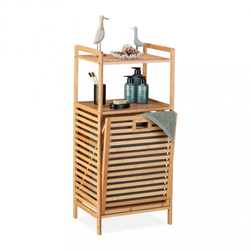 Bambusz fürdőszobai polc szennyestartóval 96x44x33 cm 10041318