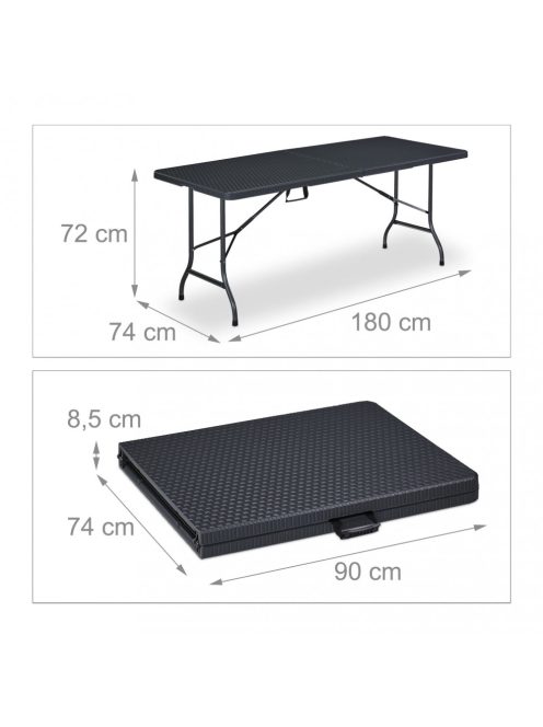 Összecsukható kültéri kerti asztal hordozó fogantyúval fekete 72x180x74 cm