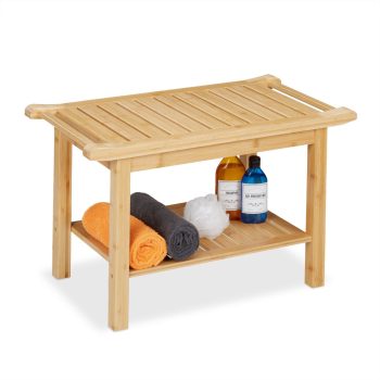   Bambusz fürdőszobai ülőke fogantyúval és polccal 45x75x40,5 cm 10046335