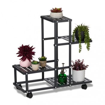   Fekete fém virágtartó 4 polcos kerekekkel 60,5x61,5x26 cm 10047175
