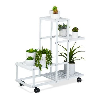   Fém virágtartó 4 polcos kerekekkel fehér 60,5x61,5x26 cm 10047176