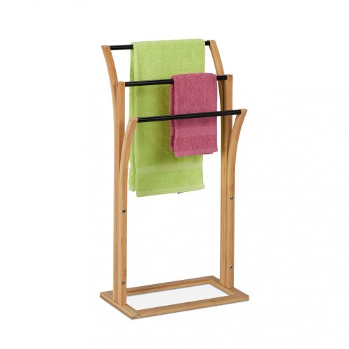 Bambusz törölközőtartó 3 rúddal natúr-fekete 82x42x24 cm 10047347