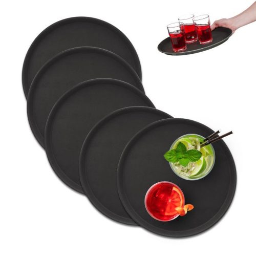 Kerek 5 db-os tálalótálca készlet 35 cm-es fekete 10049532