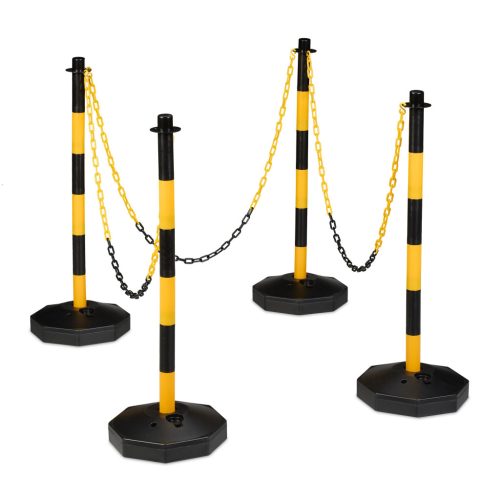 Láncos műanyag terelőoszlop parkolásgátló sárga-fekete 4 db-os készlet 10049675