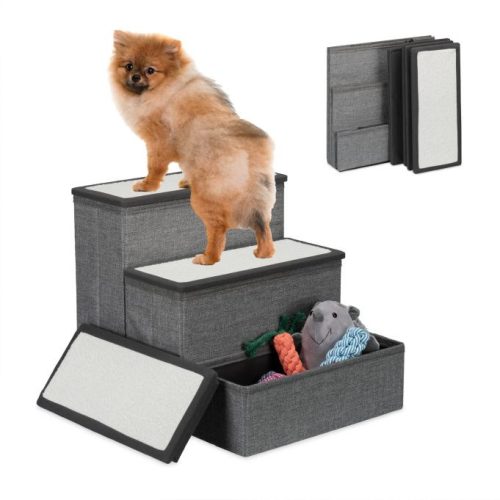 Összecsukható kutyalépcső 3 lépcsőfok 39x40x49 cm szürke-fehér 10049933