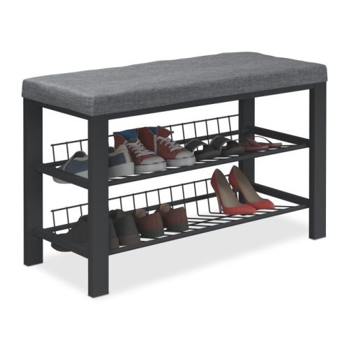 Párnázott cipőtartó pad 8 pár cipőhöz fekete-antracit 50,5x82x33 cm 10049985_1506
