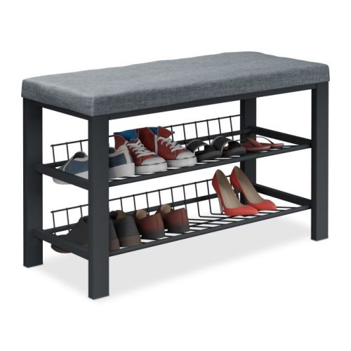Párnázott cipőtartó pad 8 pár cipőhöz fekete-szürke 50,5x82x33 cm 10049985_1507