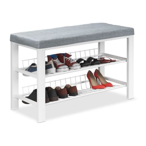 Párnázott cipőtartó pad 8 pár cipőhöz fehér-szürke 50,5x82x33 cm 10049985_1508