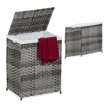   Rattan mintázatú szennyeskosár 90 literes szürke-krém 10050560_111