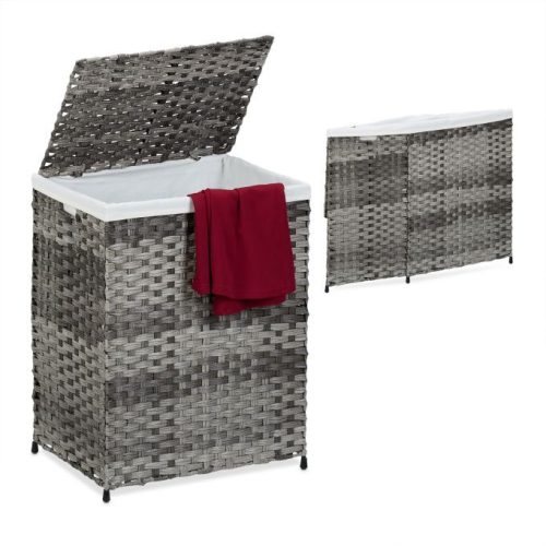 Rattan mintázatú szennyeskosár 90 literes szürke-krém 10050560_111