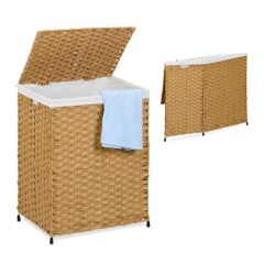   Rattan mintázatú szennyeskosár 90 literes világosbarna-krém 10050560_93
