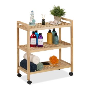   Fából készült fürdőszobai polc kerekekkel 72x65x31 cm 10050649