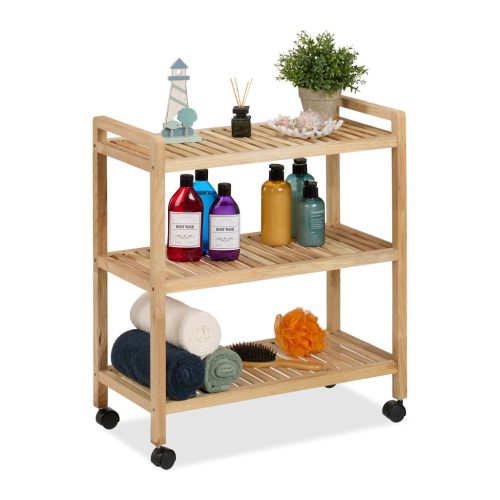 Fából készült fürdőszobai polc kerekekkel 72x65x31 cm 10050649