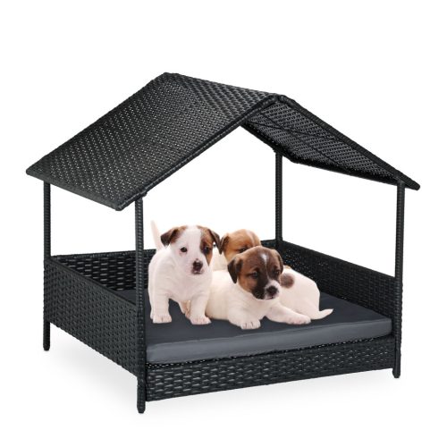 Rattan kerti kutyaágy tetővel és párnával 81x90x68 cm 10050966
