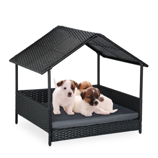 Rattan kerti kutyaágy tetővel és párnával 81x90x68 cm 10050966