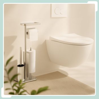   Rozsdamentes acél WC-papírtartó és WC kefe szett polccal 10051343_55