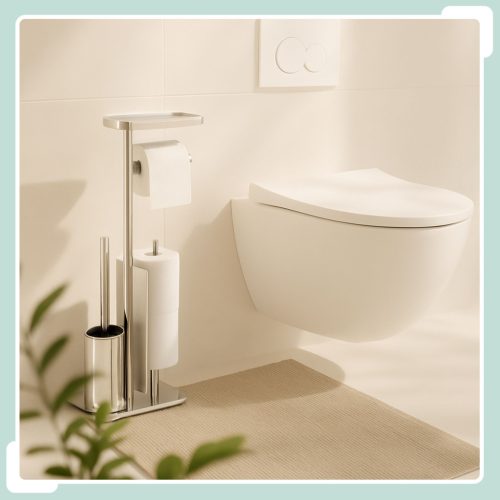 Rozsdamentes acél WC-papírtartó és WC kefe szett polccal 10051343_55