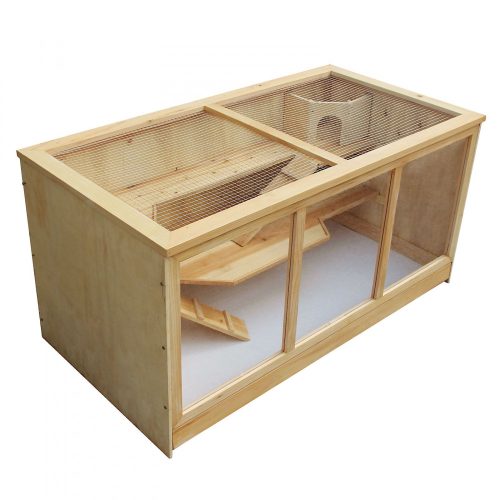 XXL 3 szintes rágcsálóketrec hörcsögketrec kisállatketrec csuklós fedél fából 58x115x60 cm 60194