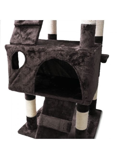 Szürke macska mászófa kaparóoszlop 170 cm macskaházakkal létrákkal és emelvényekkel 62094