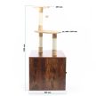 Fudajo dizájner macskakarcoló oszlop macskaházzal, 2 az 1-ben macskaház alomdobozzal vintage barna 125 cm 63476