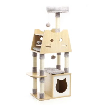   Fudajo Design Macska kaparófa 126 cm szürke-natúr játékokkal 64246