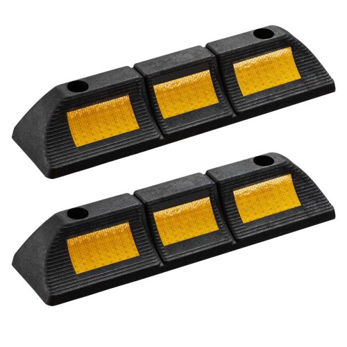 Kerékütköző gumi parkolókorlát sárga fényvisszaverő csíkokkal 47,5x12x8 cm 65174