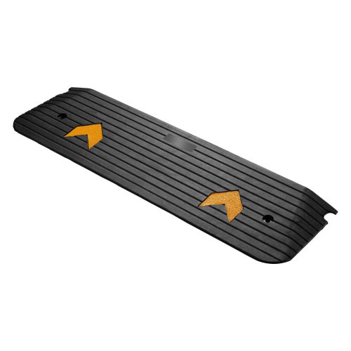 Küszöbrámpa strapabíró gumiból készült rámpa 110 x 40,6 x 5 cm, sárga fényvisszaverő csíkokkal 50 t-ig