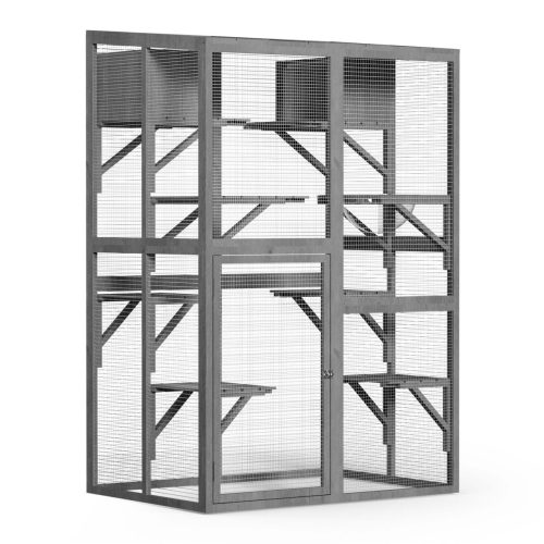Kültéri 5 szintes macskaház futtató 116x82x175,7 cm Fa PVC Bevonat 65454